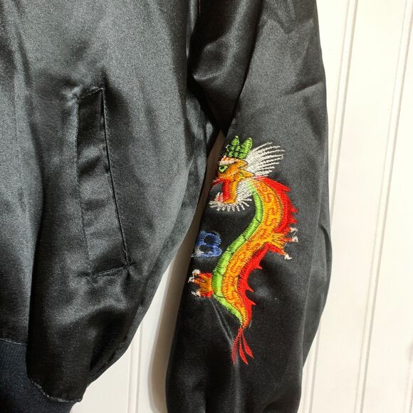 Vintage Korea Souvenir Embroidered Satin Bomber Jacket Military Style Size 13/14 - Picture 3 of 13